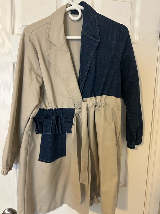Jackets & Blazers - Two-Tone Beige and Dark Blue Women’s Trench Coat